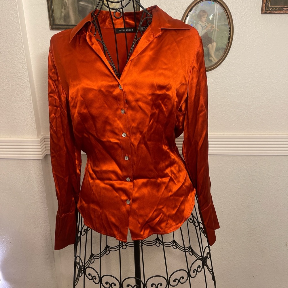 Valerie Steven Women's Silk Button-Up Shirt in Burnt Orange